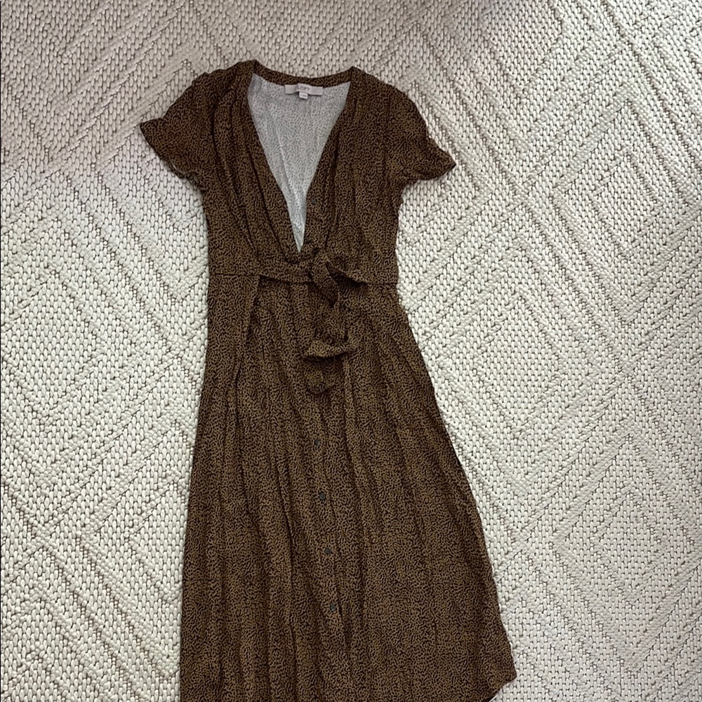 LOFT Brown Ruffled Wrap Midi Dress